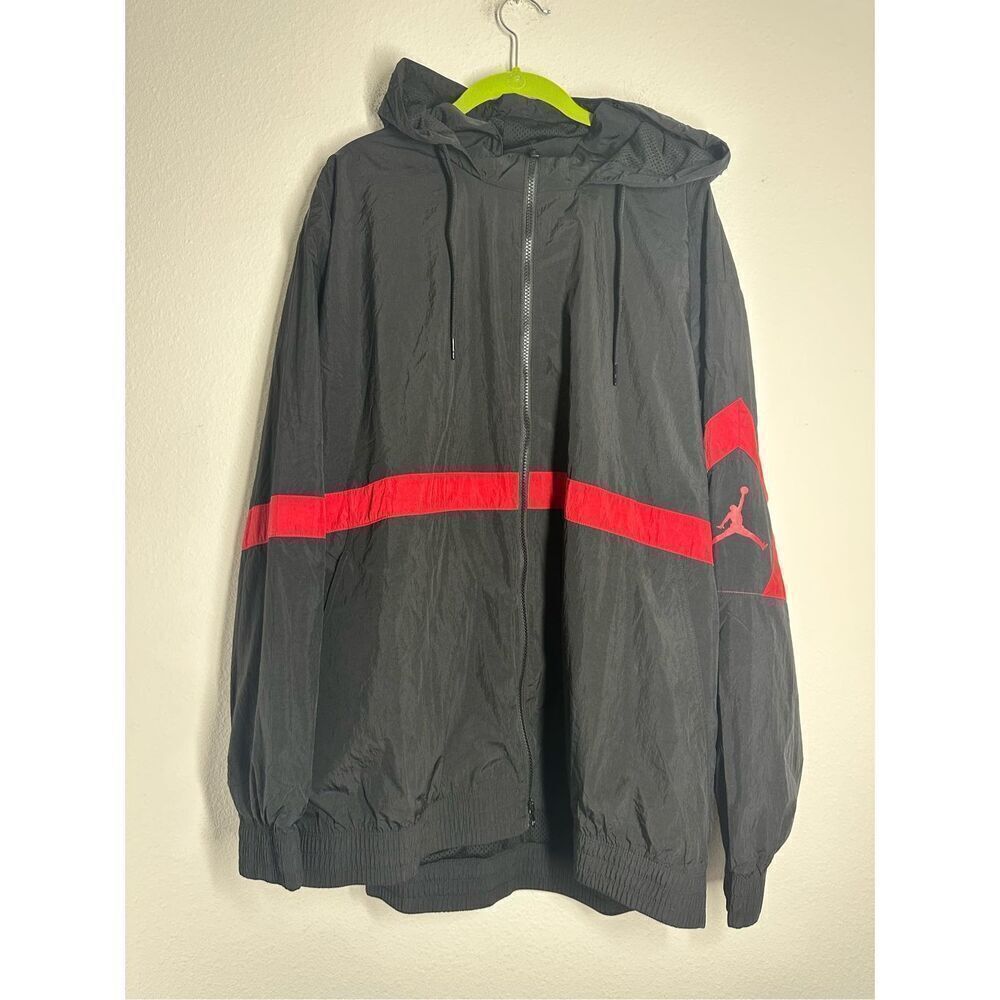 JORDAN NYLON TRACK JACKET FULL ZIP DIAMOND WINDBREAKER BLACK AQ2683-010 SZ XXL
